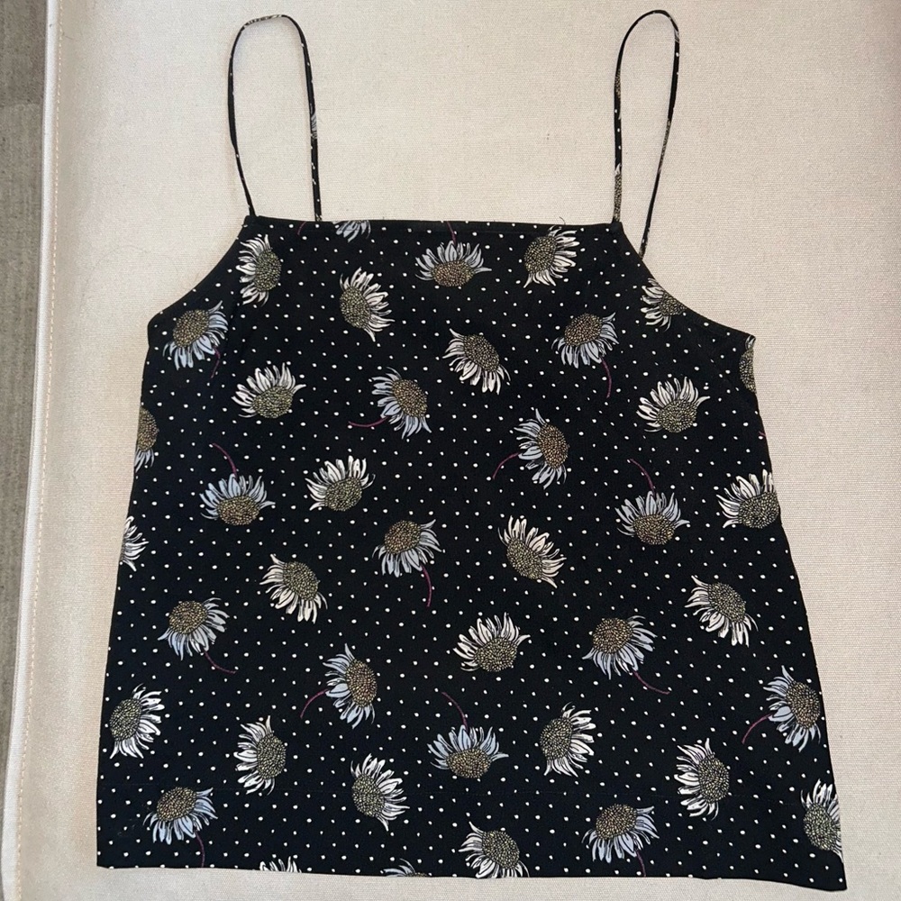 Flower-printed black small Topshop spaghetti strap top
